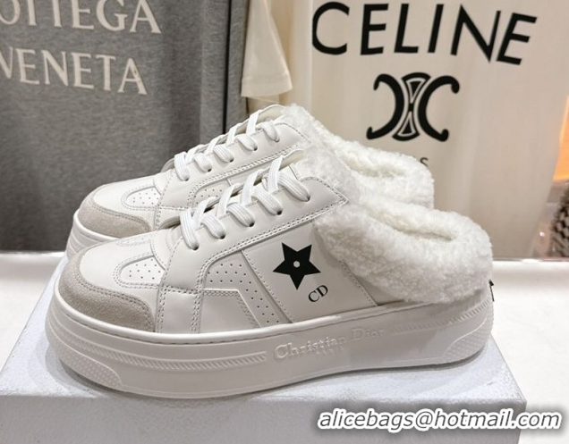 Most Popular Dior Star Platform Sneaker Mules 5cm in Calfskin Leather and Wool White 51029059