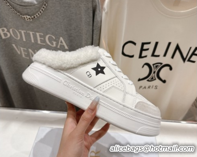 Most Popular Dior Star Platform Sneaker Mules 5cm in Calfskin Leather and Wool White 51029059