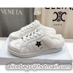 Durable Dior Star Sneaker Mules in Calfskin Leather and Wool White 51029062