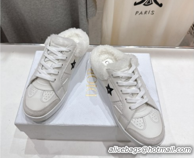 Durable Dior Star Sneaker Mules in Calfskin Leather and Wool White 51029062
