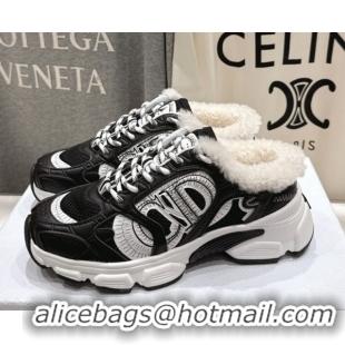Best Product Dior Chrono Sneaker Mules in Mesh, Leather-Effect and Wool Black/White 51029063