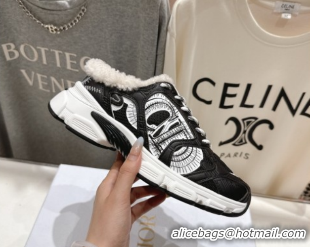 Best Product Dior Chrono Sneaker Mules in Mesh, Leather-Effect and Wool Black/White 51029063