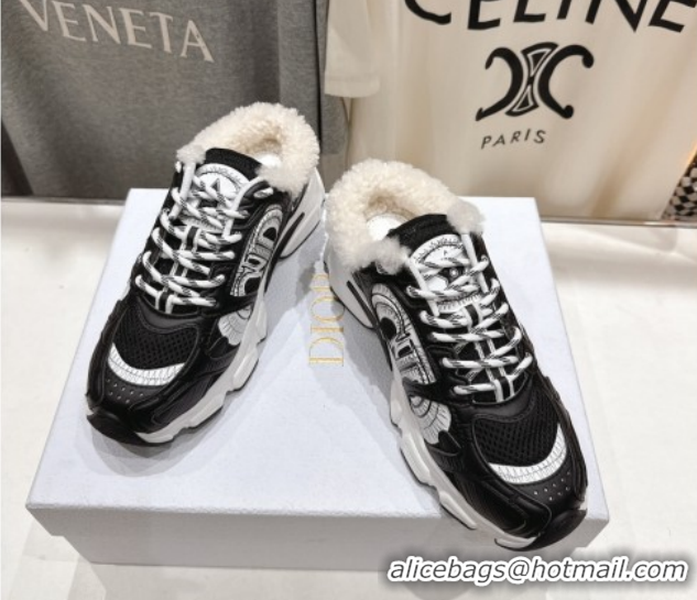 Best Product Dior Chrono Sneaker Mules in Mesh, Leather-Effect and Wool Black/White 51029063