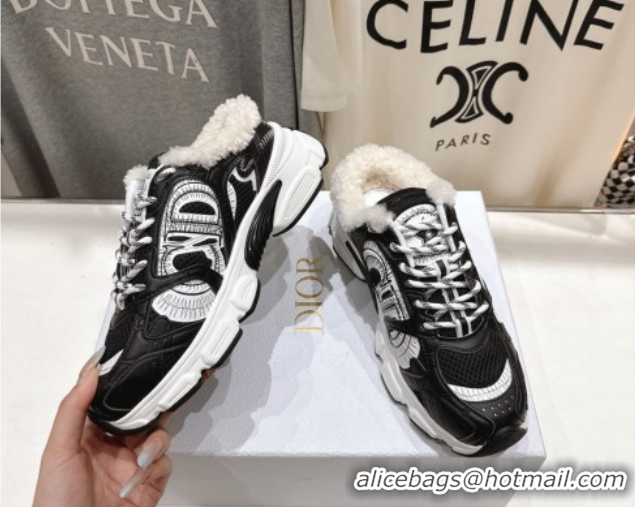 Best Product Dior Chrono Sneaker Mules in Mesh, Leather-Effect and Wool Black/White 51029063