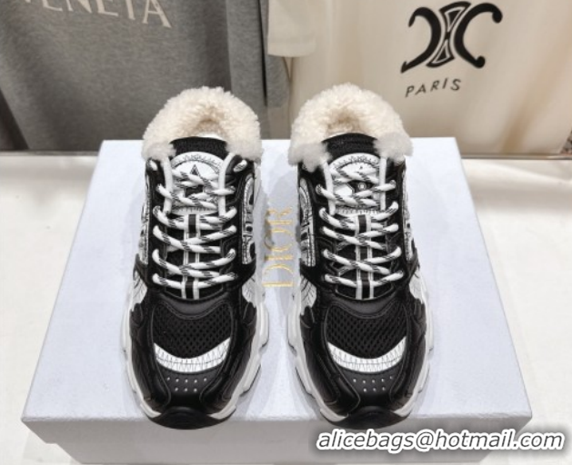 Best Product Dior Chrono Sneaker Mules in Mesh, Leather-Effect and Wool Black/White 51029063