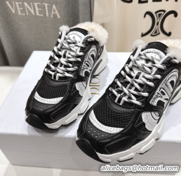 Best Product Dior Chrono Sneaker Mules in Mesh, Leather-Effect and Wool Black/White 51029063