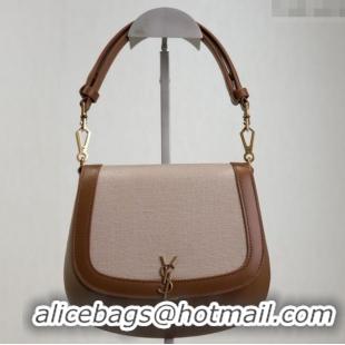 Best Price Saint Laurent Voltaire Bag in Cotton Linen and Leather 753824 Brown 2025