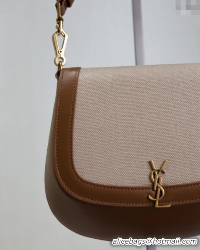 Best Price Saint Laurent Voltaire Bag in Cotton Linen and Leather 753824 Brown 2025