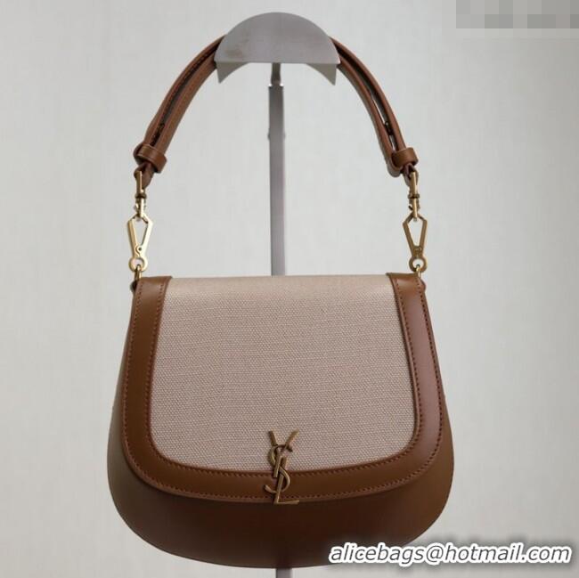 Best Price Saint Laurent Voltaire Bag in Cotton Linen and Leather 753824 Brown 2025