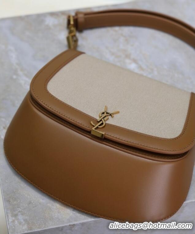 Best Price Saint Laurent Voltaire Bag in Cotton Linen and Leather 753824 Brown 2025