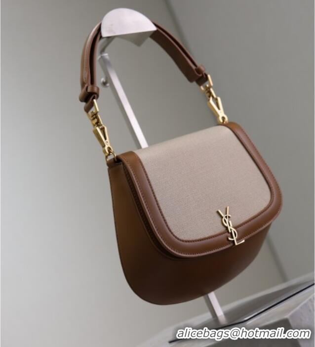 Best Price Saint Laurent Voltaire Bag in Cotton Linen and Leather 753824 Brown 2025