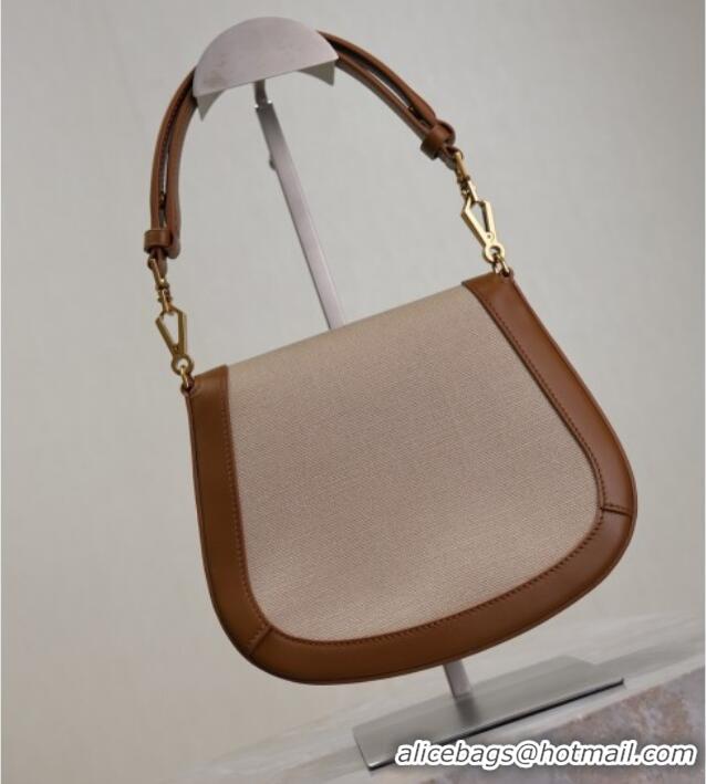 Best Price Saint Laurent Voltaire Bag in Cotton Linen and Leather 753824 Brown 2025