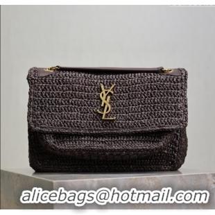 Promotional Saint Laurent Medium Niki Bag in Raffia Straw 633158 Coffee Brown 2025