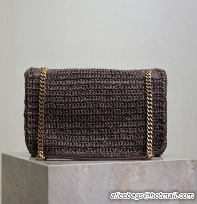 Promotional Saint Laurent Medium Niki Bag in Raffia Straw 633158 Coffee Brown 2025