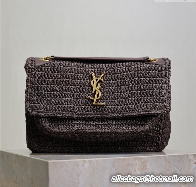 Promotional Saint Laurent Medium Niki Bag in Raffia Straw 633158 Coffee Brown 2025
