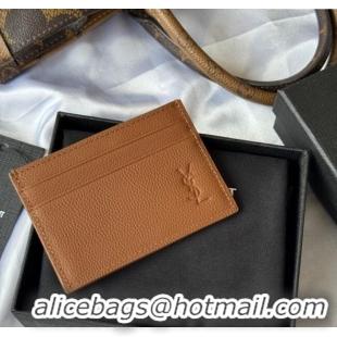 Good Product Saint Laurent Cassandre Shadow Card Case in Grained Leather 687098 Brown 2025