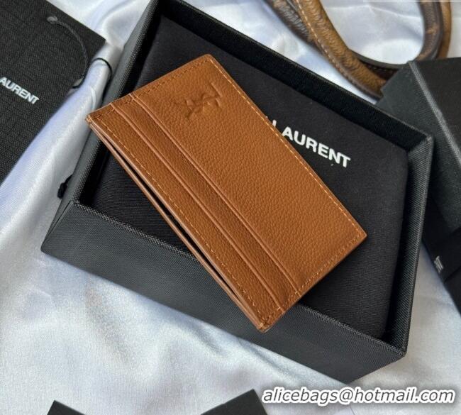 Good Product Saint Laurent Cassandre Shadow Card Case in Grained Leather 687098 Brown 2025