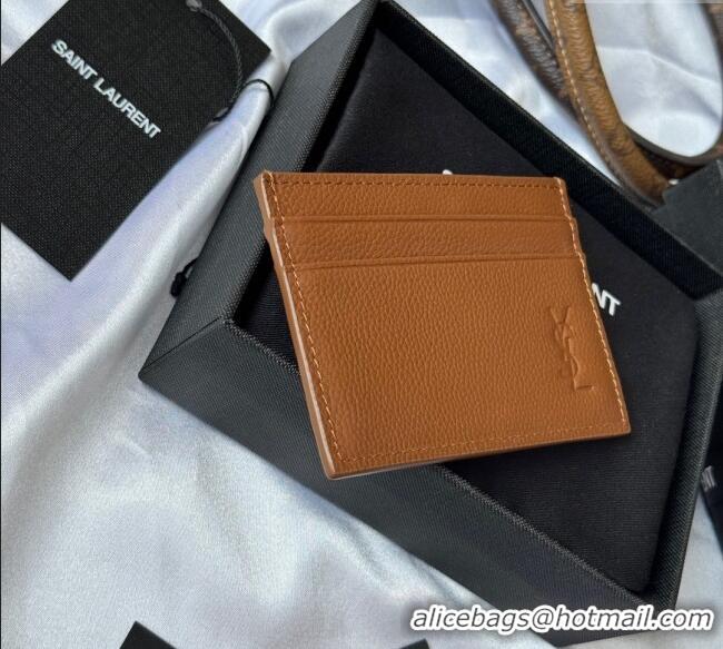 Good Product Saint Laurent Cassandre Shadow Card Case in Grained Leather 687098 Brown 2025