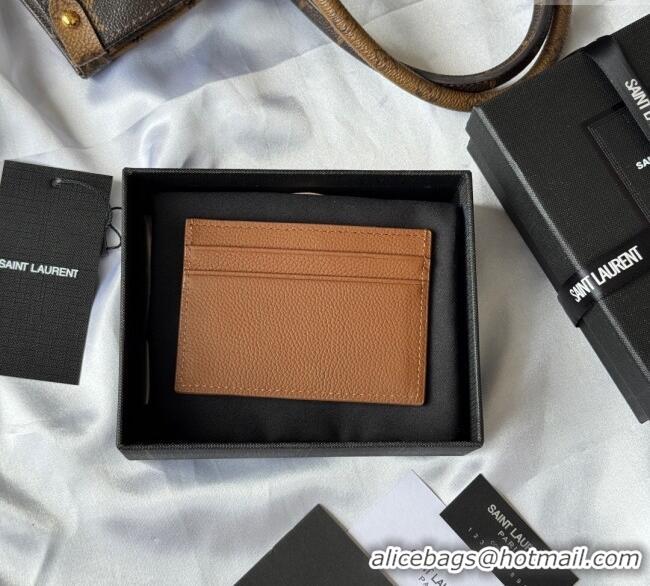 Good Product Saint Laurent Cassandre Shadow Card Case in Grained Leather 687098 Brown 2025