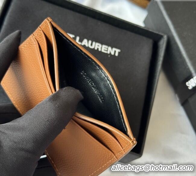 Good Product Saint Laurent Cassandre Shadow Card Case in Grained Leather 687098 Brown 2025