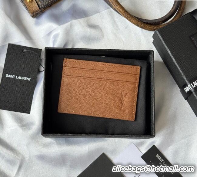 Good Product Saint Laurent Cassandre Shadow Card Case in Grained Leather 687098 Brown 2025