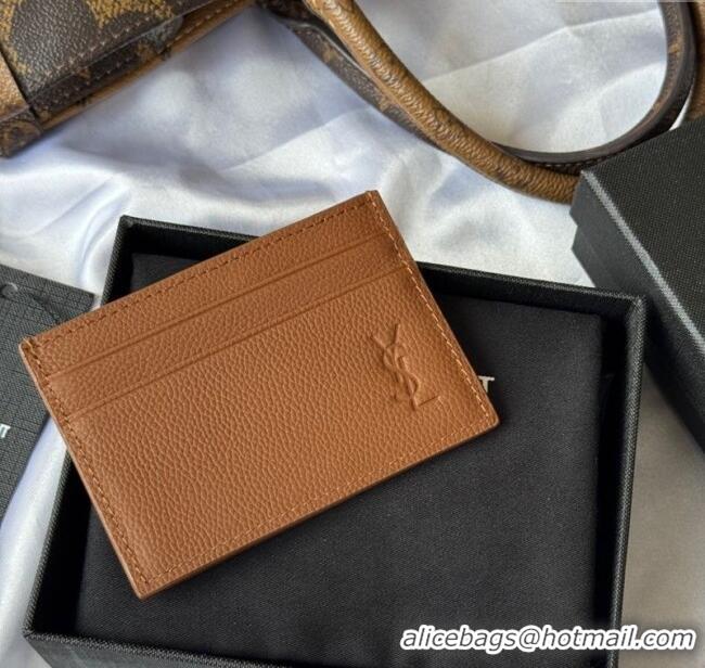 Good Product Saint Laurent Cassandre Shadow Card Case in Grained Leather 687098 Brown 2025