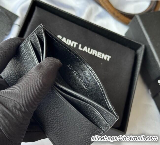 Best Price Saint Laurent Cassandre Shadow Card Case in Grained Leather 687098 Black 2025