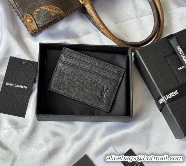 Best Price Saint Laurent Cassandre Shadow Card Case in Grained Leather 687098 Black 2025