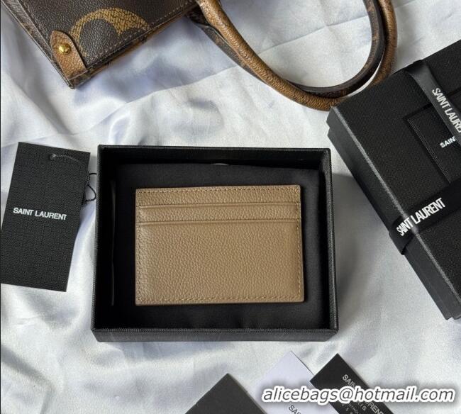 Top Grade Saint Laurent Cassandre Shadow Card Case in Grained Leather 687098 Beige/Silver 2025