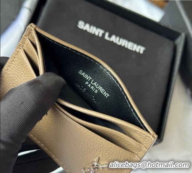Top Grade Saint Laurent Cassandre Shadow Card Case in Grained Leather 687098 Beige/Silver 2025