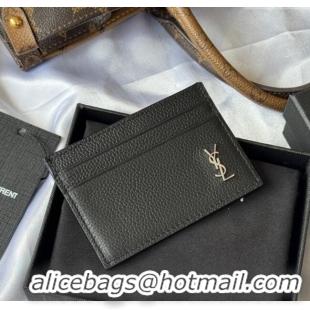 Famous Brand Saint Laurent Cassandre Shadow Card Case in Grained Leather 687098 Black/Silver 2025