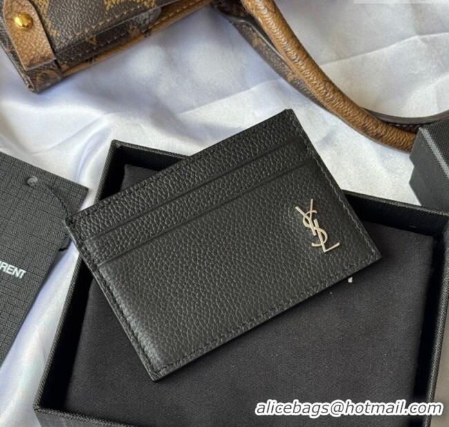 Famous Brand Saint Laurent Cassandre Shadow Card Case in Grained Leather 687098 Black/Silver 2025