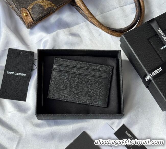 Famous Brand Saint Laurent Cassandre Shadow Card Case in Grained Leather 687098 Black/Silver 2025
