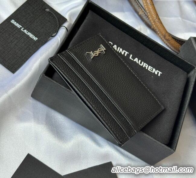 Famous Brand Saint Laurent Cassandre Shadow Card Case in Grained Leather 687098 Black/Silver 2025
