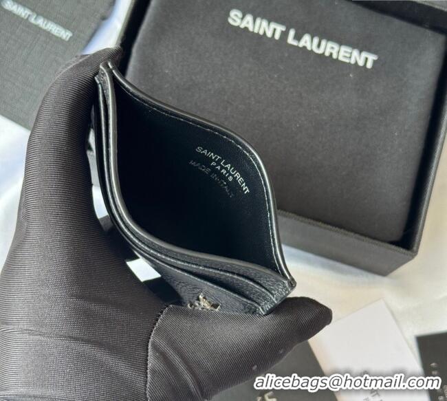 Famous Brand Saint Laurent Cassandre Shadow Card Case in Grained Leather 687098 Black/Silver 2025