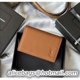 Discount Saint Laurent Cassandre Shadow Business Card Case in Grained Leather 693492 Brown 2025