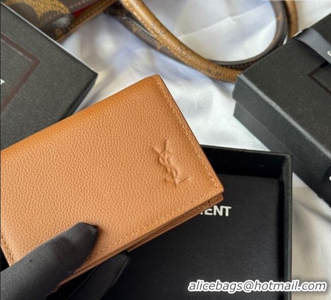 Discount Saint Laurent Cassandre Shadow Business Card Case in Grained Leather 693492 Brown 2025