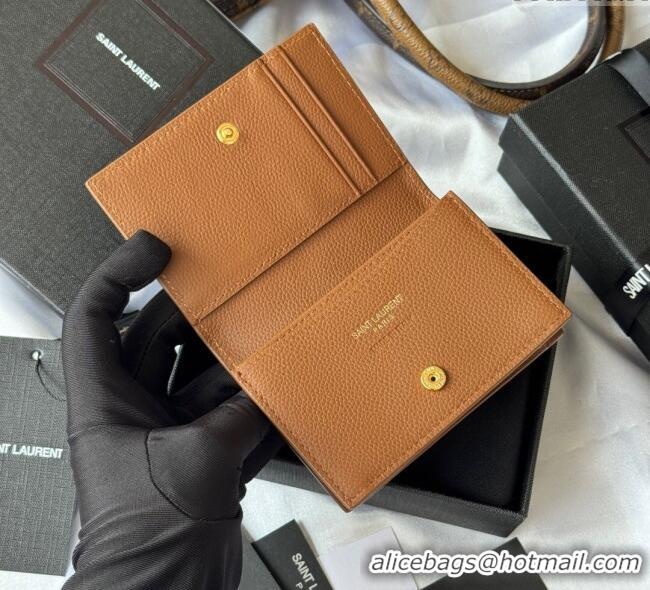 Discount Saint Laurent Cassandre Shadow Business Card Case in Grained Leather 693492 Brown 2025