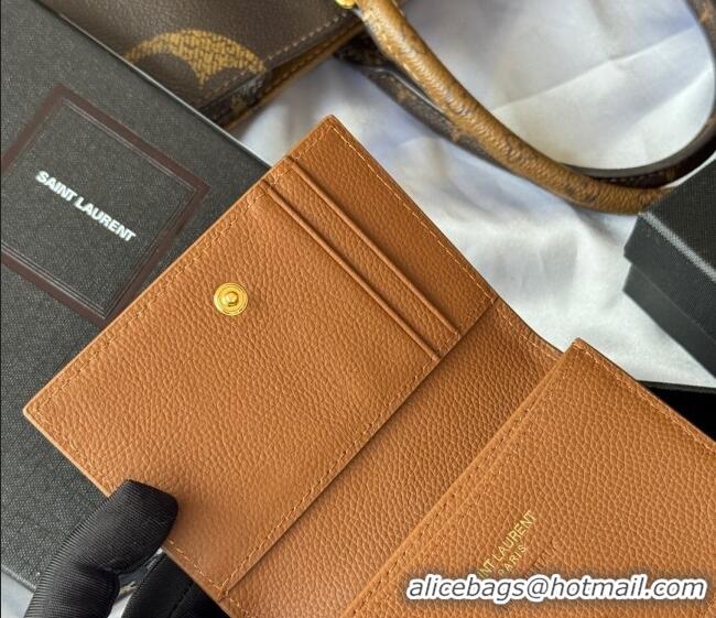 Discount Saint Laurent Cassandre Shadow Business Card Case in Grained Leather 693492 Brown 2025