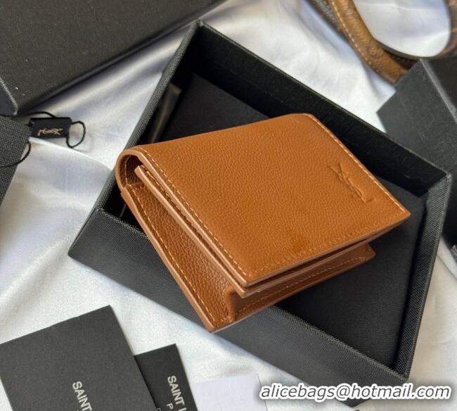 Discount Saint Laurent Cassandre Shadow Business Card Case in Grained Leather 693492 Brown 2025
