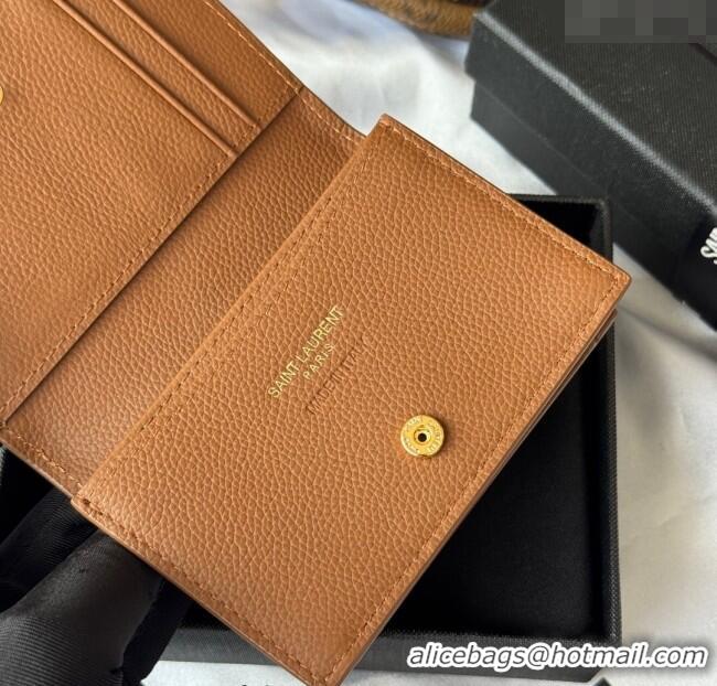 Discount Saint Laurent Cassandre Shadow Business Card Case in Grained Leather 693492 Brown 2025