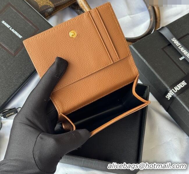 Discount Saint Laurent Cassandre Shadow Business Card Case in Grained Leather 693492 Brown 2025