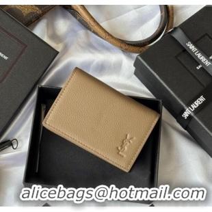 Cheapest Saint Laurent Cassandre Shadow Business Card Case in Grained Leather 693492 Beige 2025