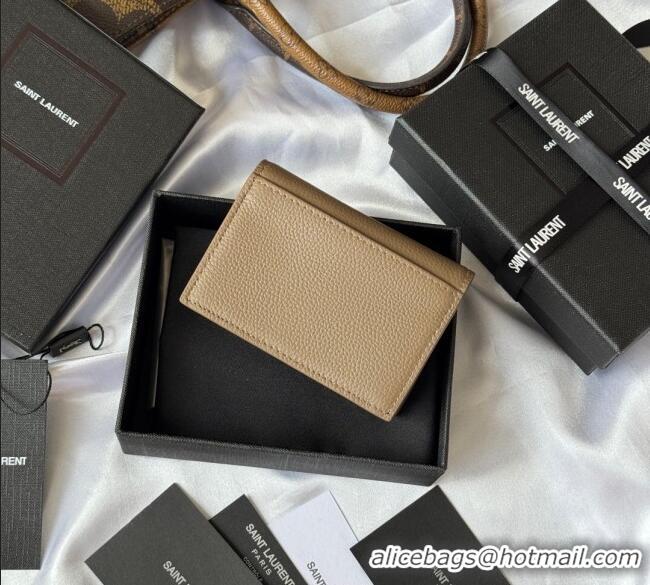 Cheapest Saint Laurent Cassandre Shadow Business Card Case in Grained Leather 693492 Beige 2025