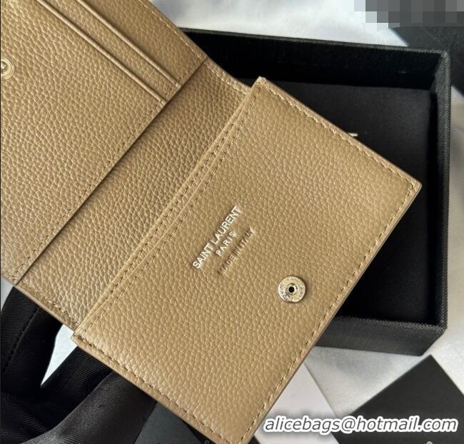 Cheapest Saint Laurent Cassandre Shadow Business Card Case in Grained Leather 693492 Beige 2025