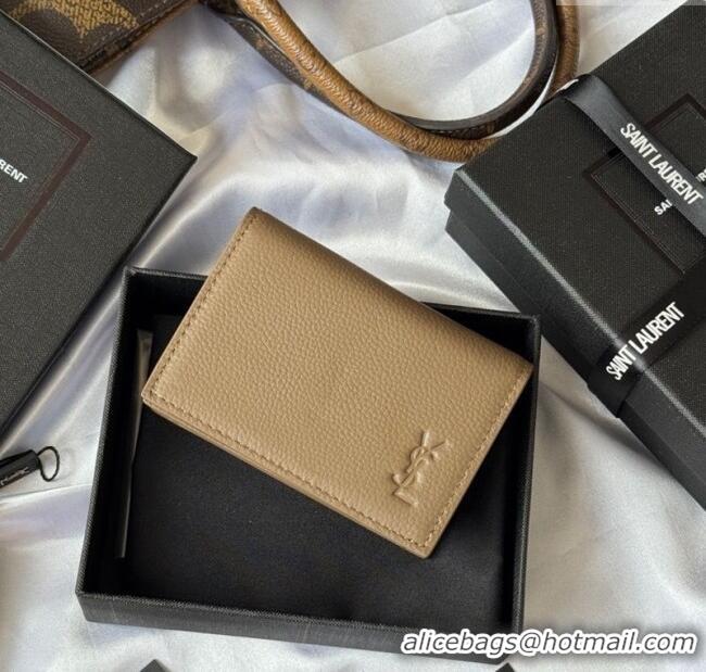 Cheapest Saint Laurent Cassandre Shadow Business Card Case in Grained Leather 693492 Beige 2025