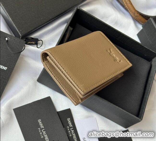 Cheapest Saint Laurent Cassandre Shadow Business Card Case in Grained Leather 693492 Beige 2025