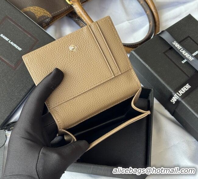 Cheapest Saint Laurent Cassandre Shadow Business Card Case in Grained Leather 693492 Beige 2025