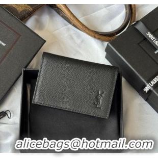 Best Product Saint Laurent Cassandre Shadow Business Card Case in Grained Leather 693492 Black 2025