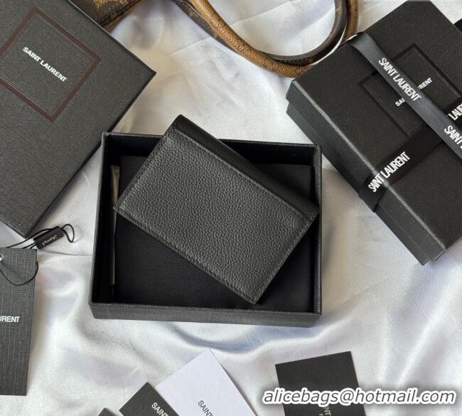 Best Product Saint Laurent Cassandre Shadow Business Card Case in Grained Leather 693492 Black 2025